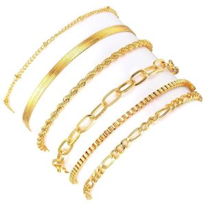 6 items anti tarnish bracelet for women, stylish gold plated hand jewelry set, fashionable stackable bracelets for everyday wear and special occasions, trendy gift for her